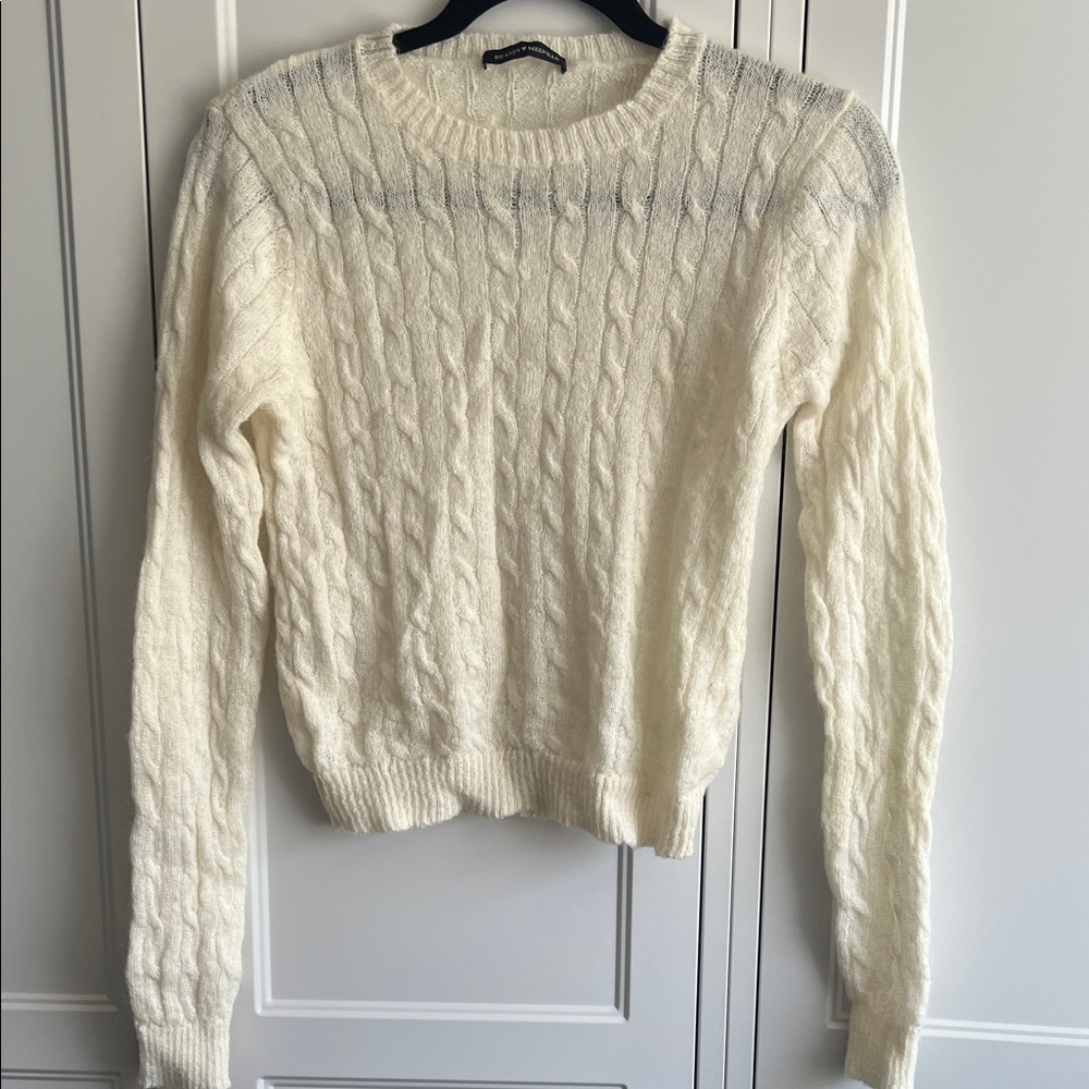 Brandy Melville Cream Cable Knit Mohair Crewneck Sweater